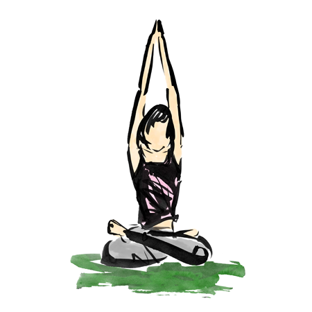 Yogaヨガ教室レッスン受ける若い女性イラスト