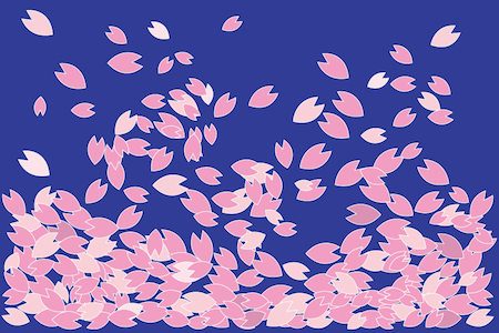 桜の花びらが舞うイラスト夜桜