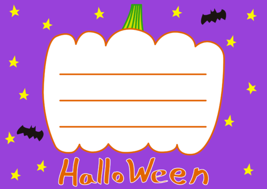 ハロウィンお化けかぼちゃ枠メッセージカードイラスト紫