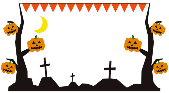 ハロウィンお化けかぼちゃと三角旗フレーム枠